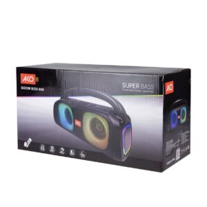 خرید اسپیکر قابل حمل آکو مدل Boom Box 600 | بلوتوث، فلش، AUX، رقص نور LED | مناسب مهمانی، سفر و سخنرانی